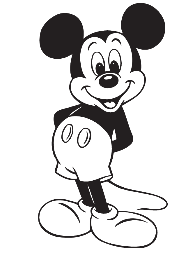 Cute Mickey Mouse Standing Coloring Page | H & M Coloring Pages