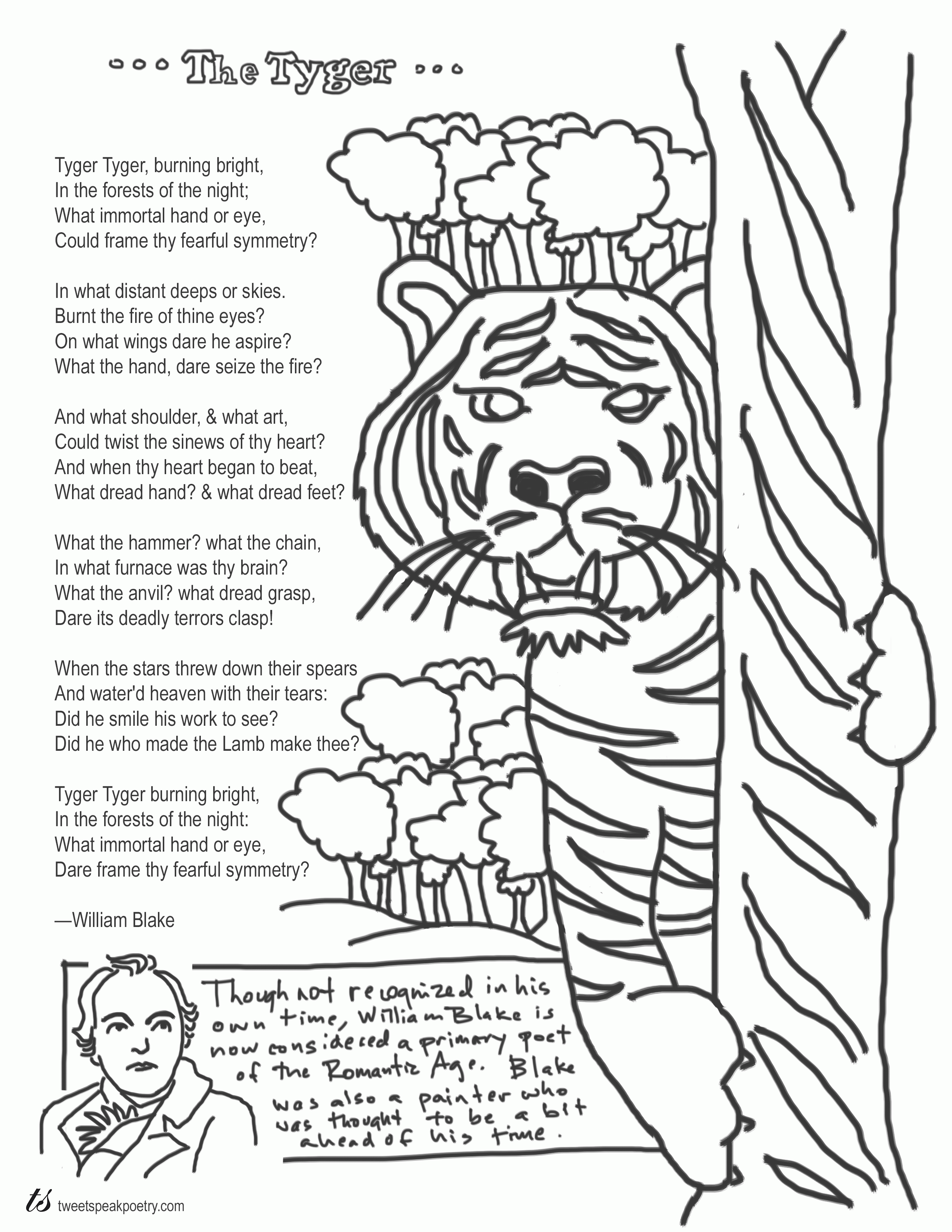 The Tyger by William Blake Coloring Page Poem -