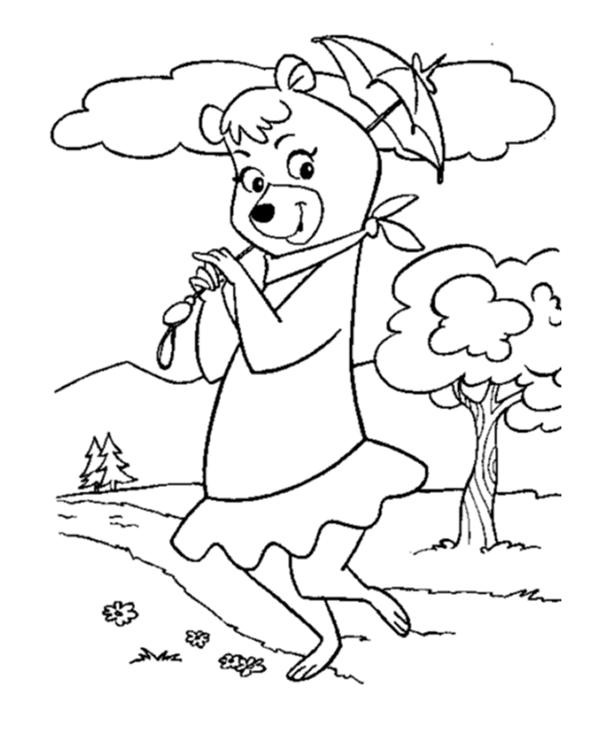 Yogi Bear Coloring Pages - Cindy Bear with an umbrella - Free