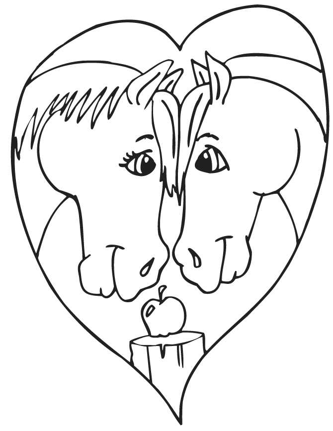 Horses In Love Coloring Page | HM Coloring Pages