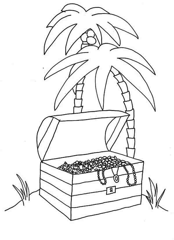 An Opened Treasure Chest in Tropical Island Coloring Page: An ...