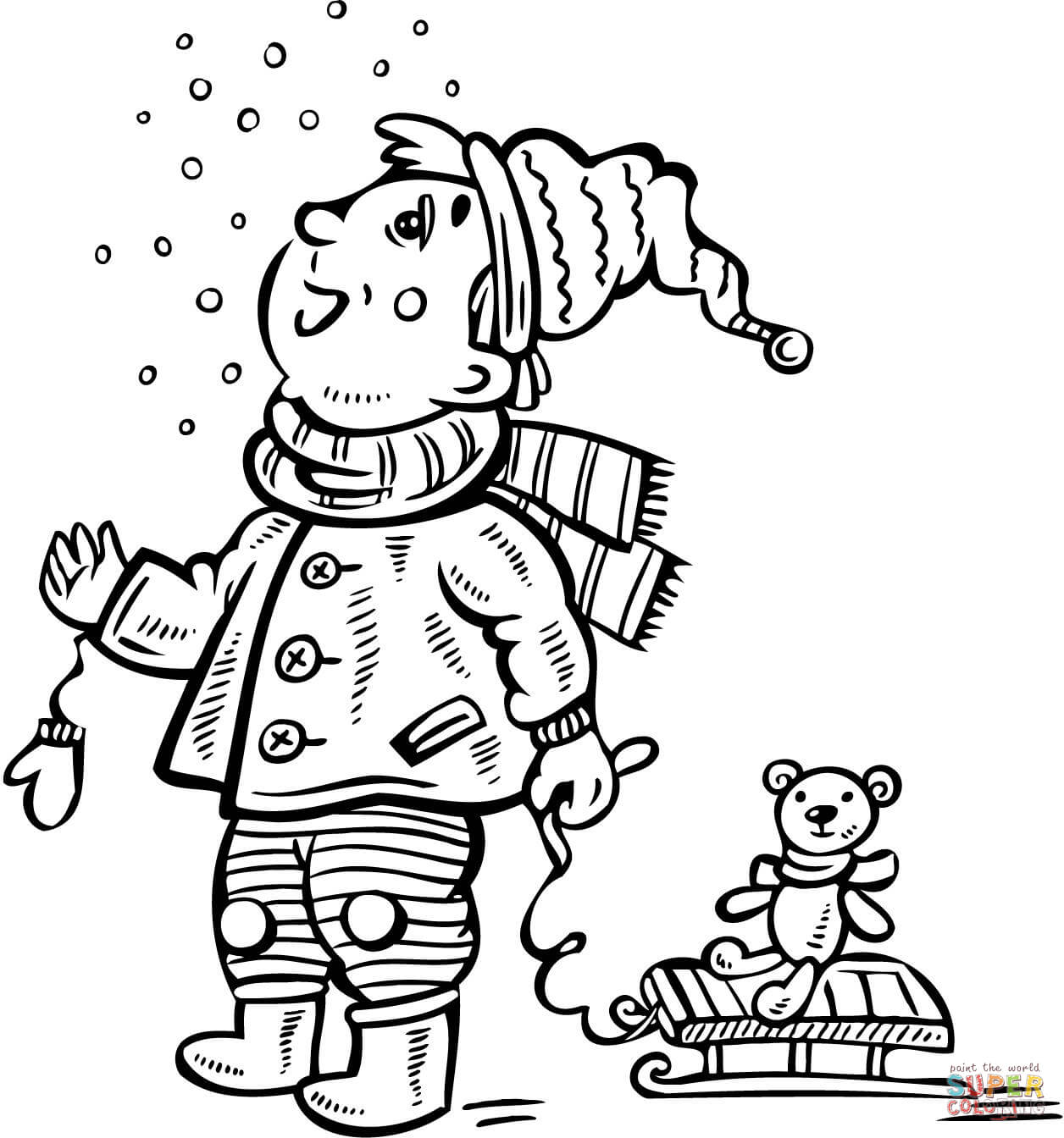 Boy Watching Snow coloring page | Free Printable Coloring Pages