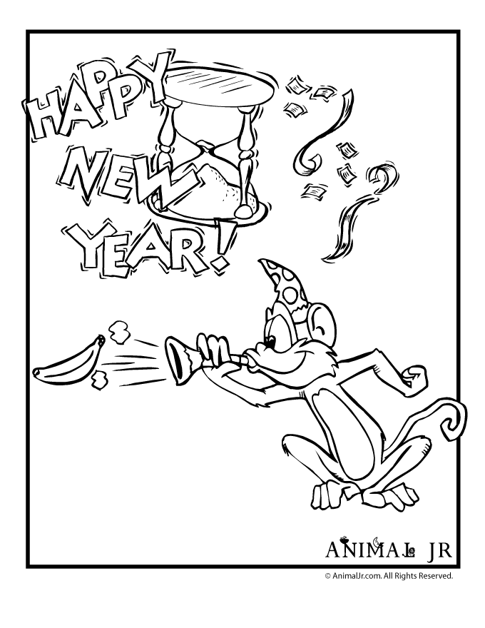 Monkey New Years Coloring Page | Animal Jr.
