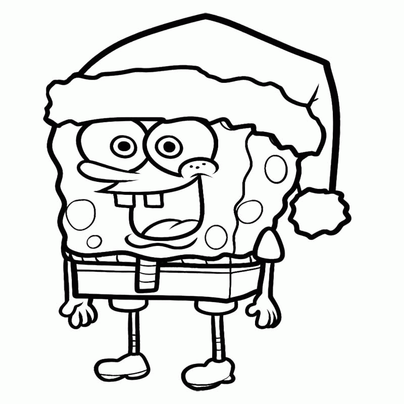 Spongebob Coloring Pages : Spongebob Wear Hat Santa Coloring Page
