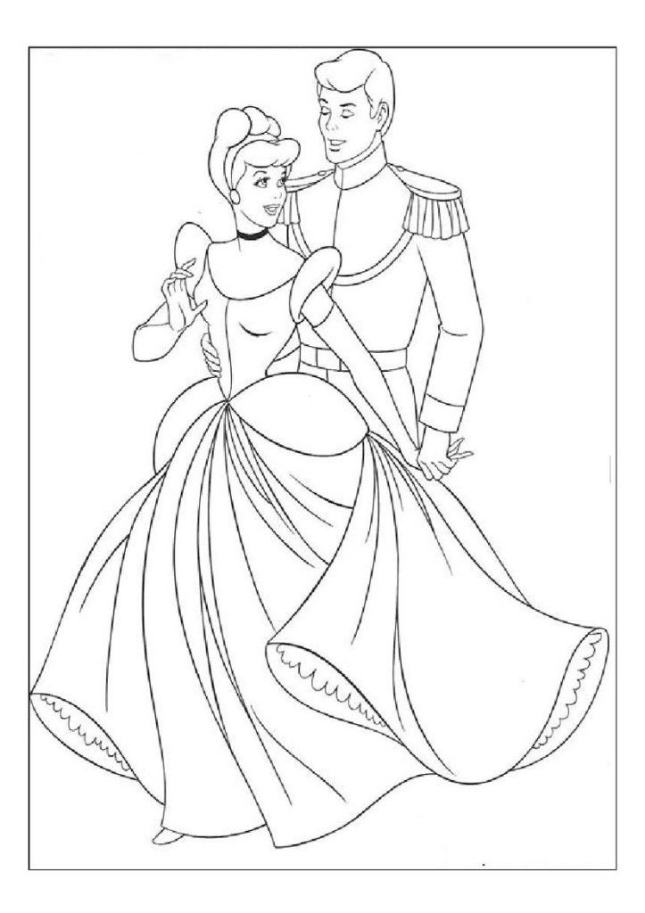 Printing Cinderella And Prince Charming Coloring Pages High Res