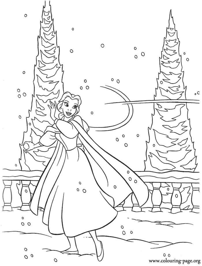 Beauty And The Beast - Belle playing in the snow coloring page