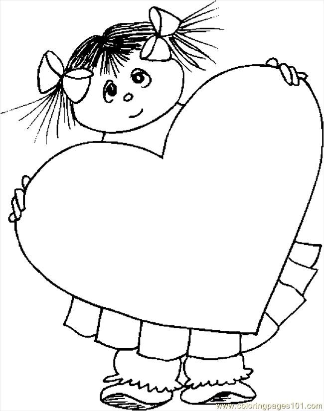 printable coloring page girl heart holidays valentines