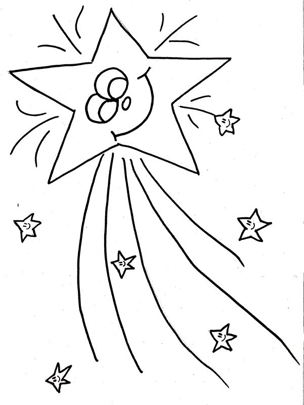 Smiling Shooting Star Coloring Pages of Christmas | Coloring