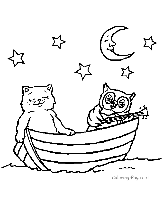 Coloring book pages - Cat in rowboat