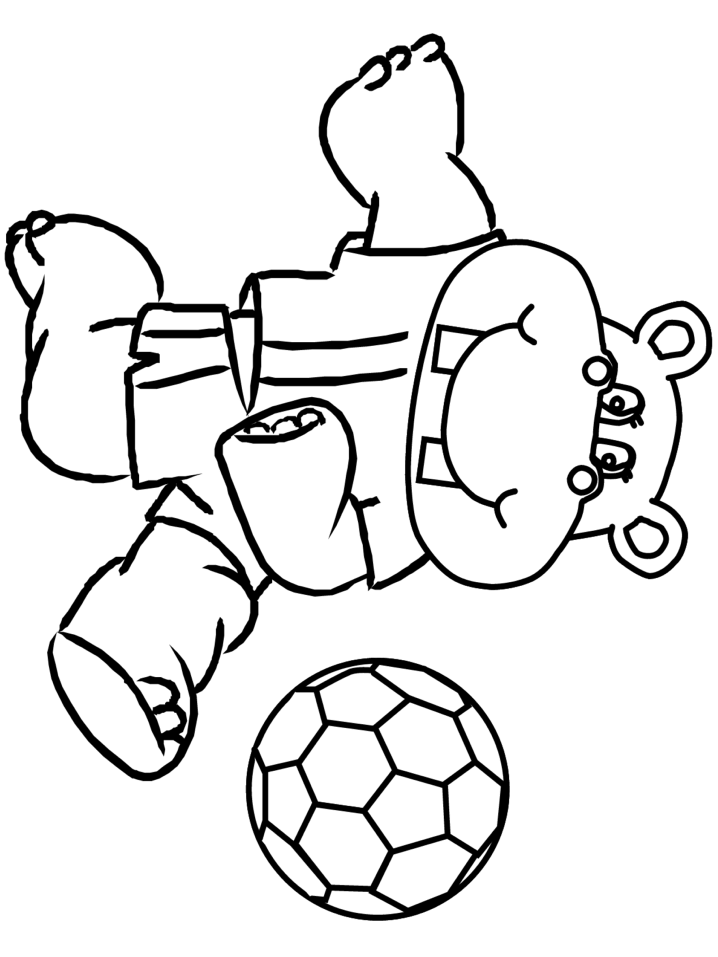 Coloring & Activity Pages: Hippo Playing Soccer Coloring Page