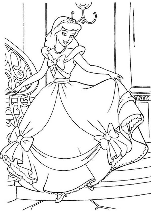 Cinderella is Happy with Her Gown in Princesses Birthday Coloring ...