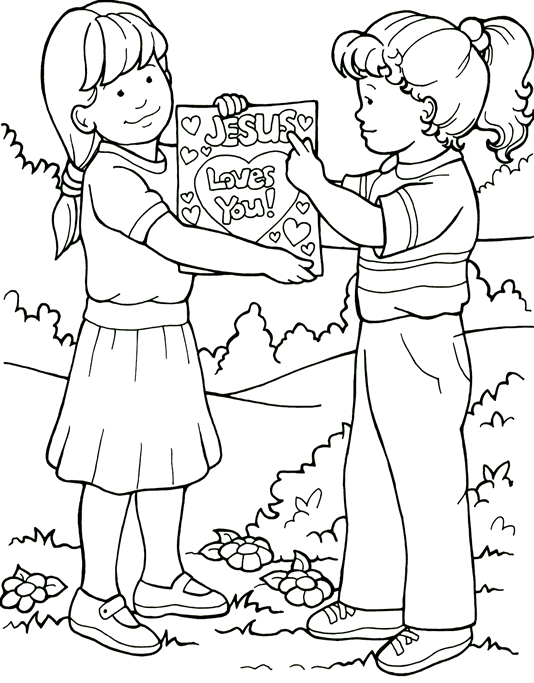 Children Sharing Coloring Page