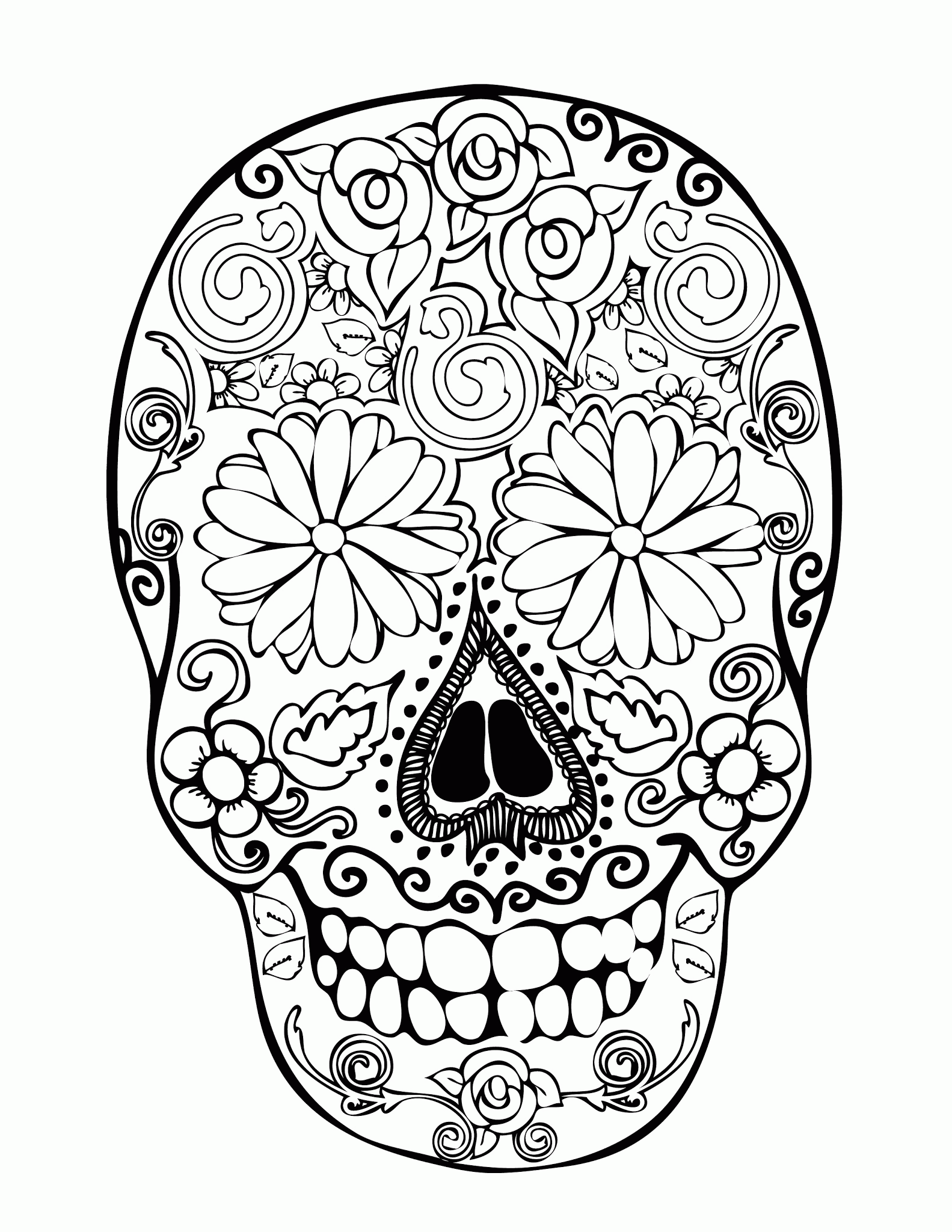 Rose And Skull Coloring Pages For Adults