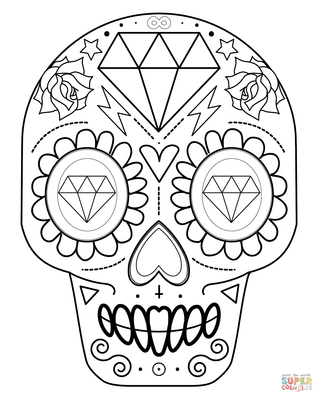 Sugar Skull with Diamonds coloring page | Free Printable Coloring ...
