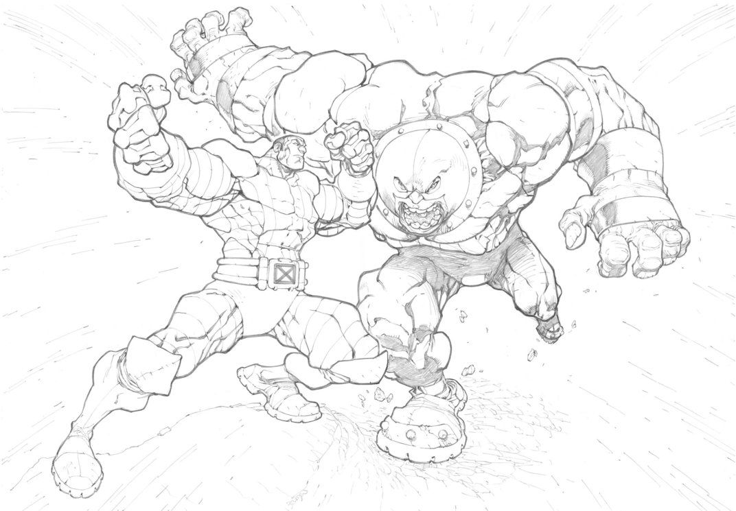 Marvel Colossus Vs Juggernaut Sketch Coloring Page
