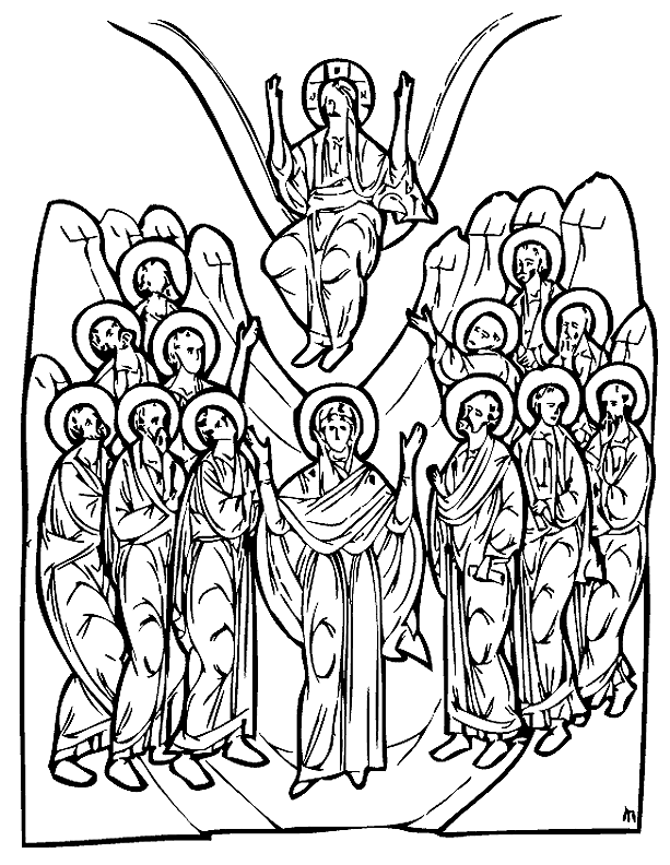 Ascension of Christ coloring page with Mary and 12 Apostles ...