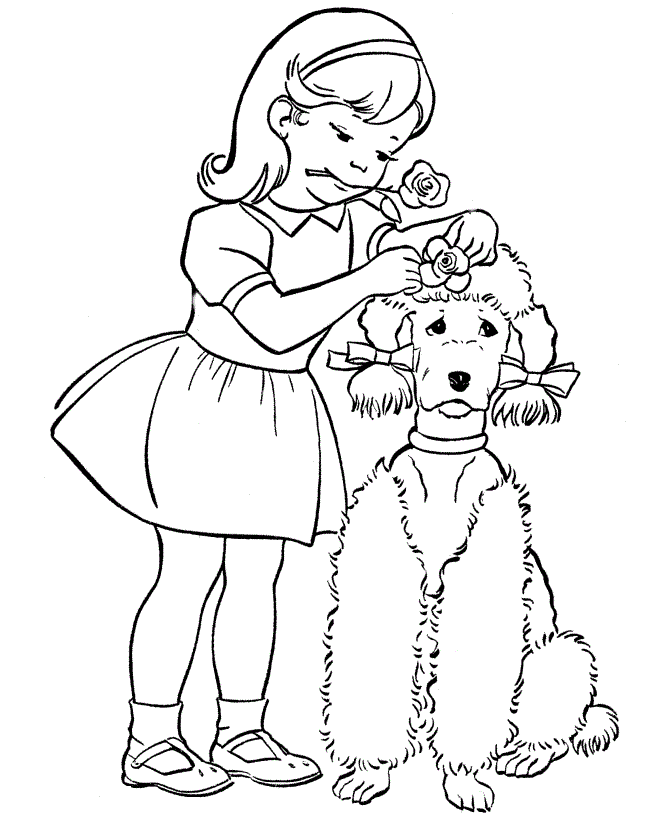 Bossy Girl and Her Dog Coloring Page | Animal pages of ...