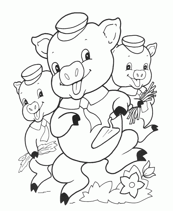 Bluebonkers : 3 Pigs Coloring Sheets - Three Pigs celebrate inside