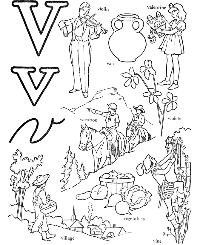 ABC Words Coloring Pages – Letter V – Violin | Free Coloring Pages