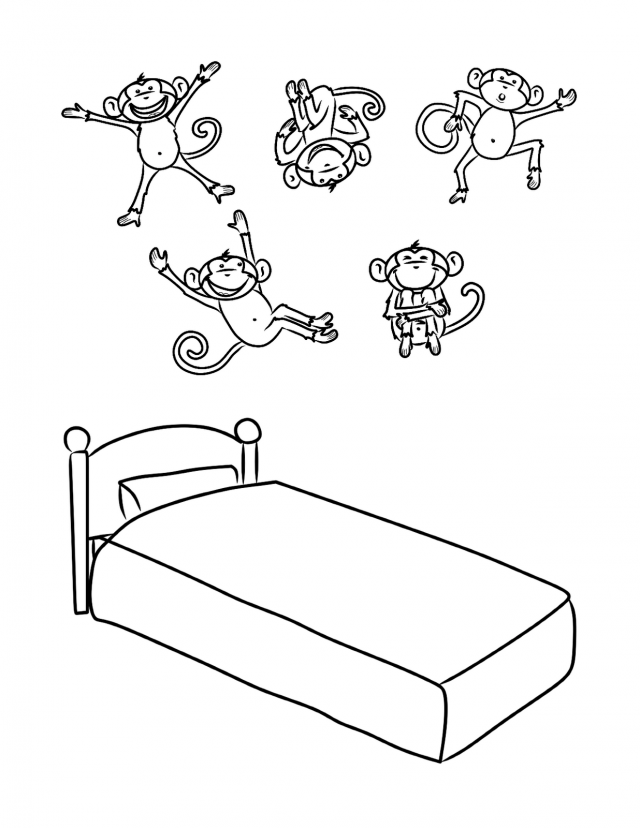 Coloring Pages 5 Five Little Monkeys Jumping Bed Online Coloring