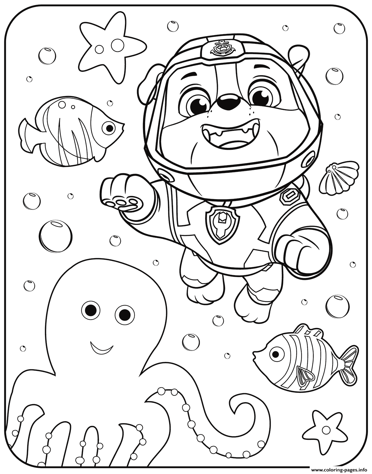 PAW Patrol Rubble Underwater Coloring Pages Printable