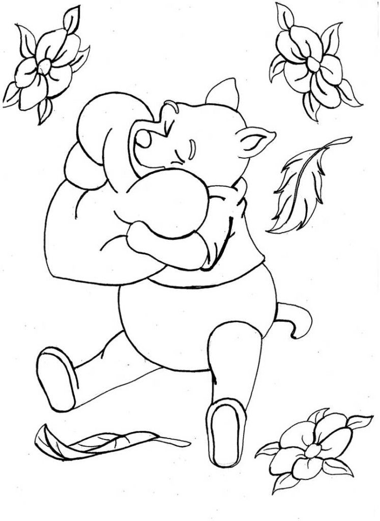 Winnie The Pooh Hugging and Flowers Coloring Pages : New Coloring