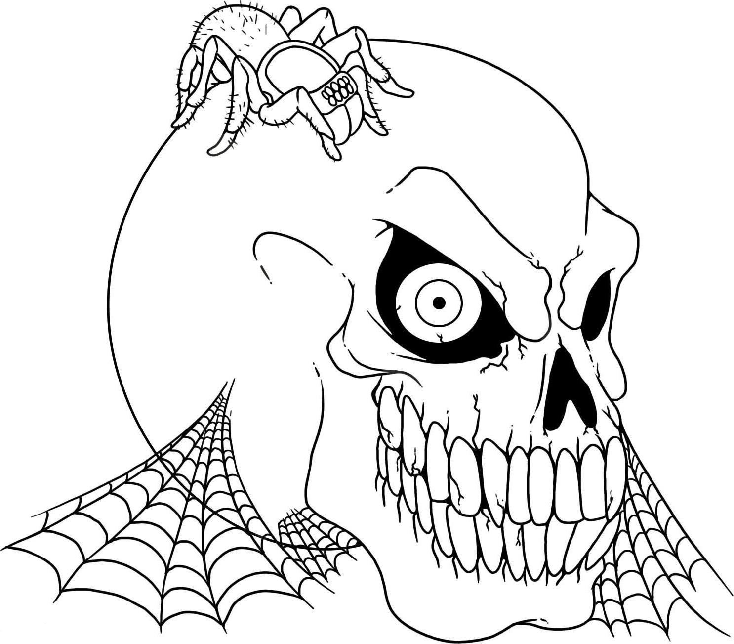 Print Scary Halloween Skull And Spider Coloring Pages or Download ...