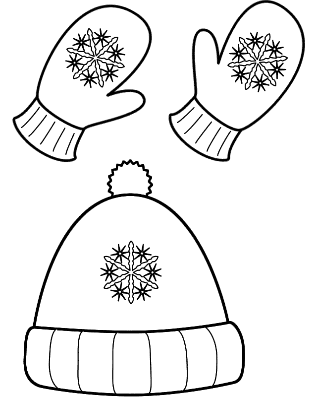 Winter Hat and Mittens - Coloring Page (