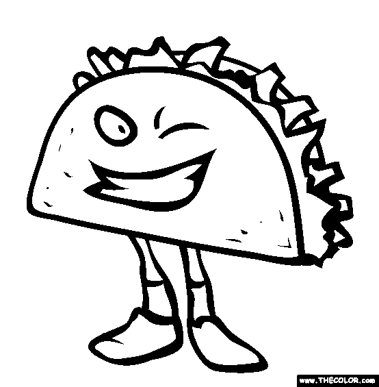 Taco Coloring Page | Free Taco Online Coloring | Food coloring pages,  Online coloring pages, Coloring pages