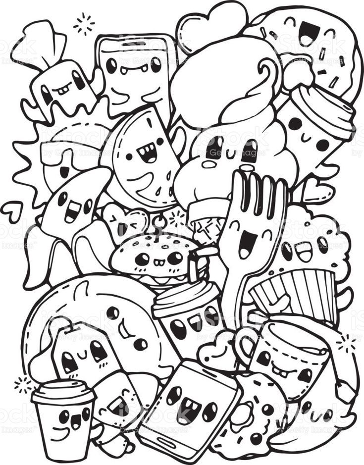 Dining doodles. Breakfast, lunch, dinner, food. Coloring pages for ...