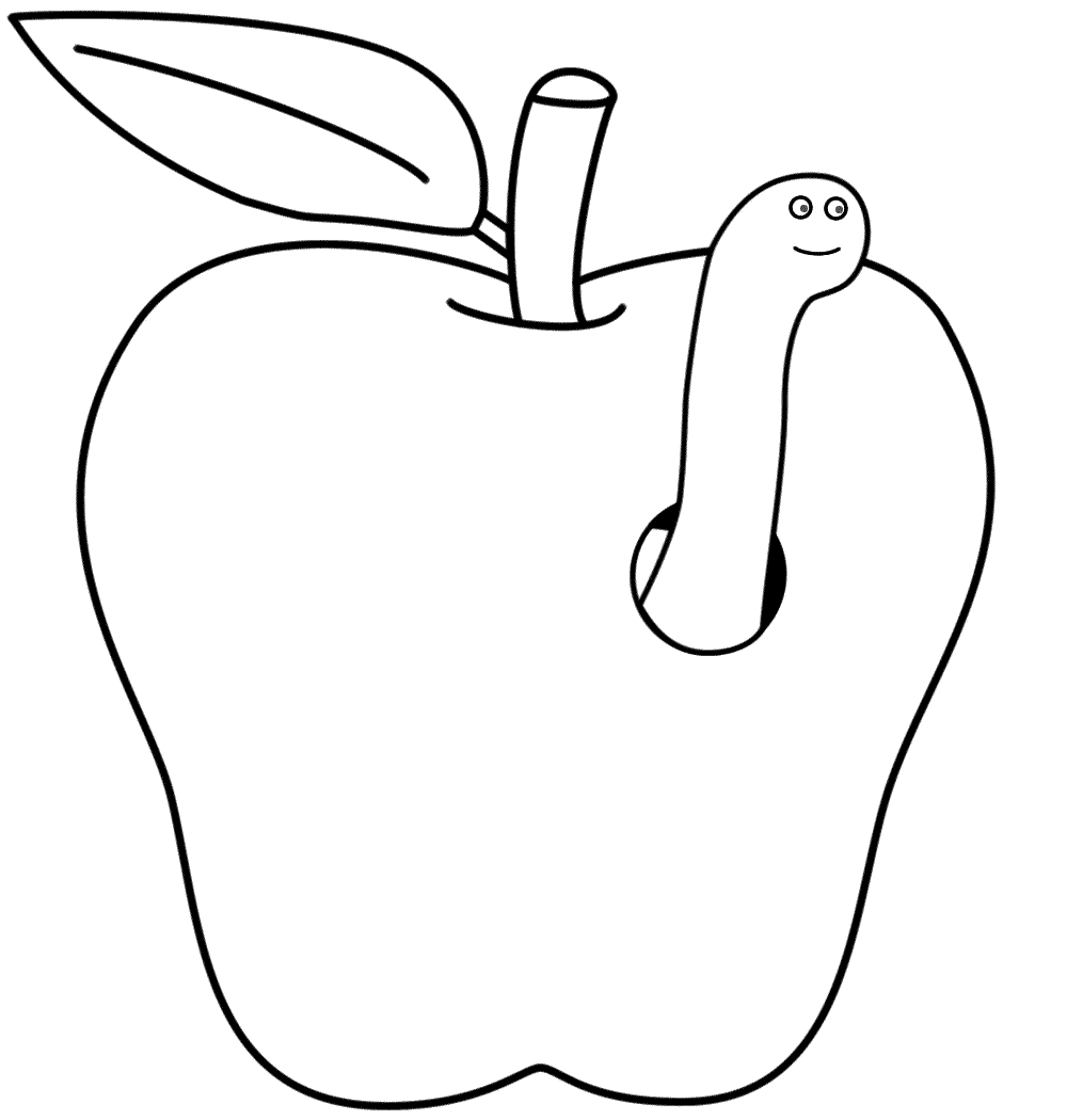 Apple with a Worm - Coloring Page (Fruits and Vegetables)
