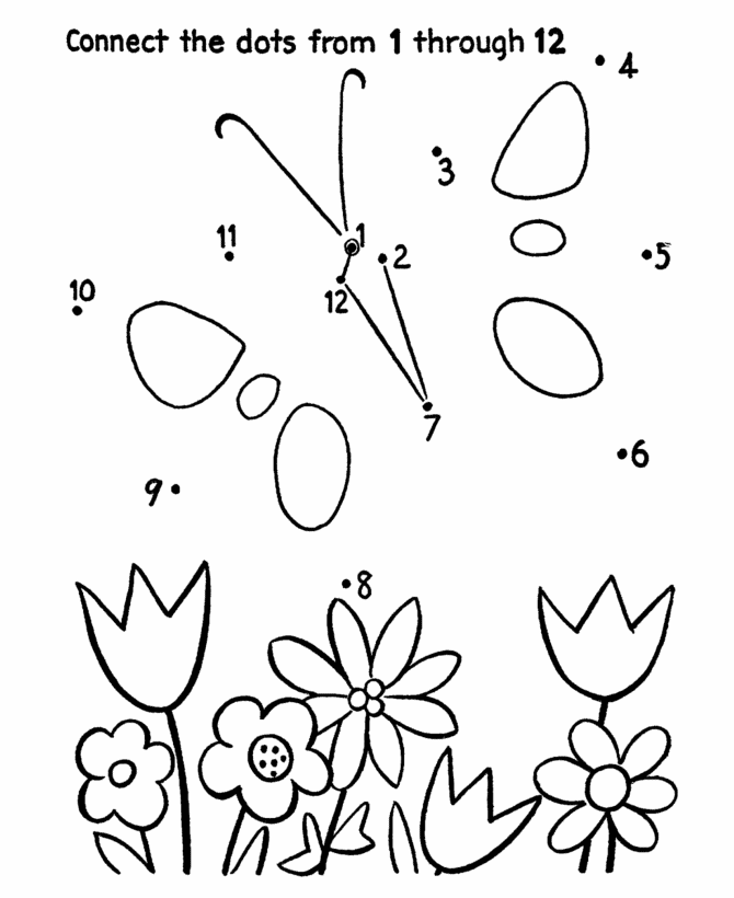 Dot-to-Dot Coloring Activity Pages | Kids Butterfly and flowers ...