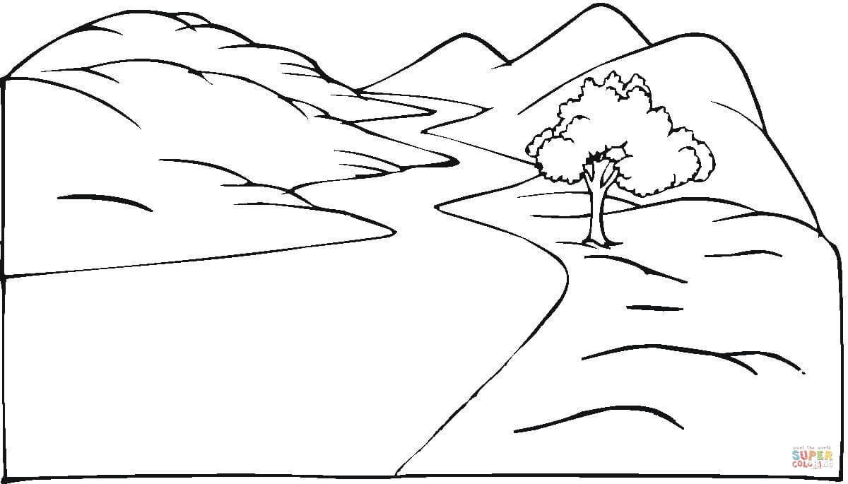 Landscape and the winding road coloring page | Free Printable ...
