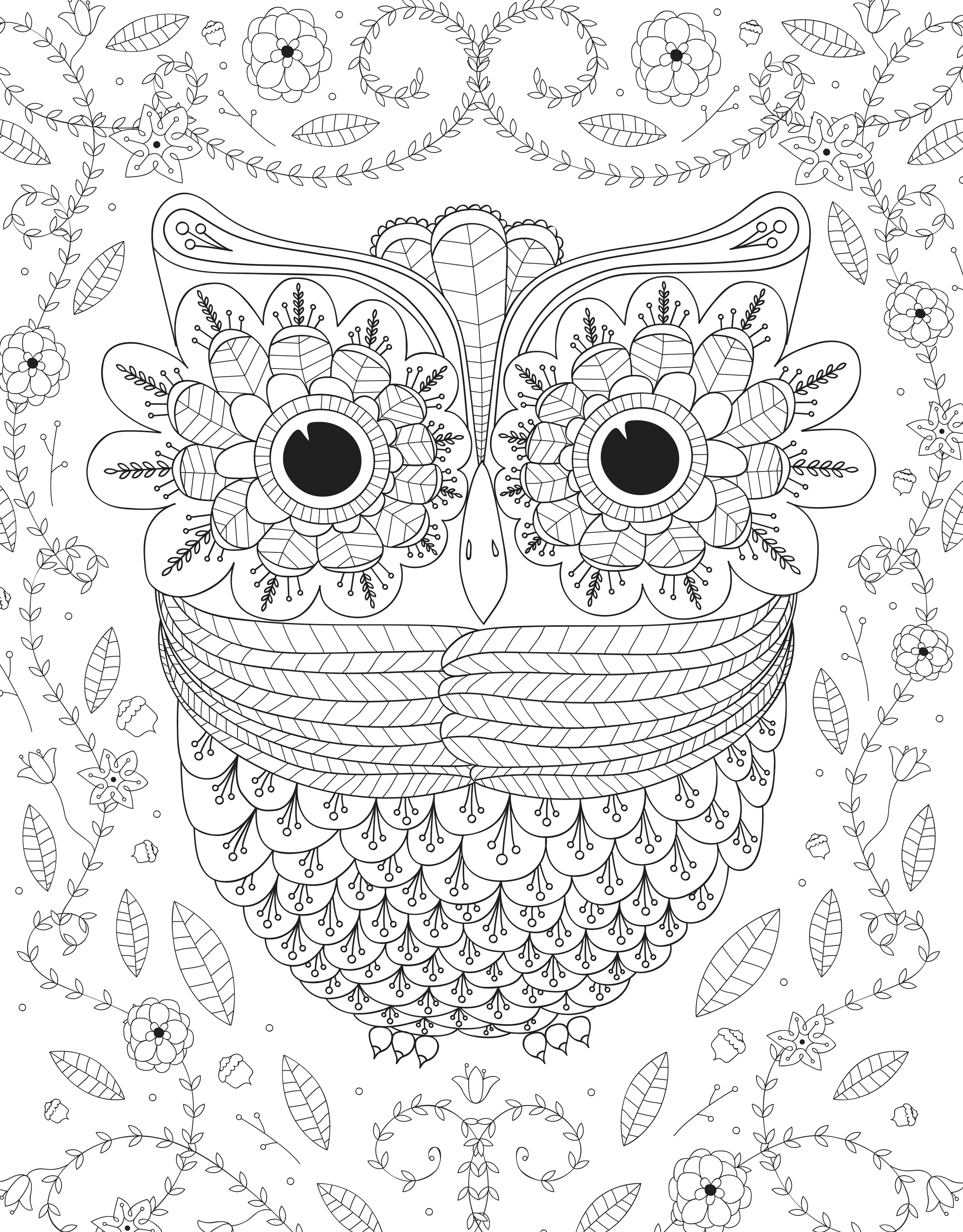 Printable Difficult Coloring Page - Owl