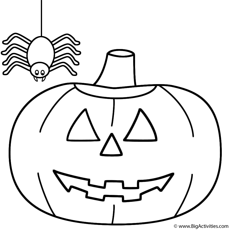 Pumpkin/Jack-o-Lantern with spider - Coloring Page (Halloween)