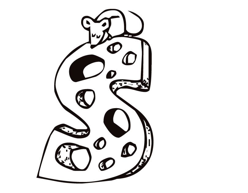 Letter S (Cheese and Mouse) Coloring Page