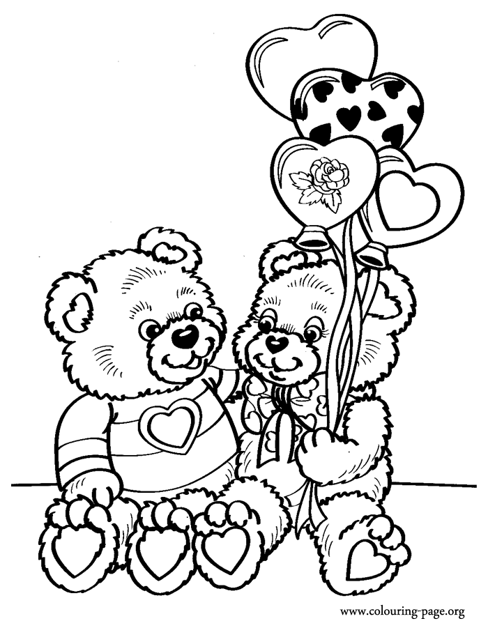 day couple of teddy bears on valentines coloring page