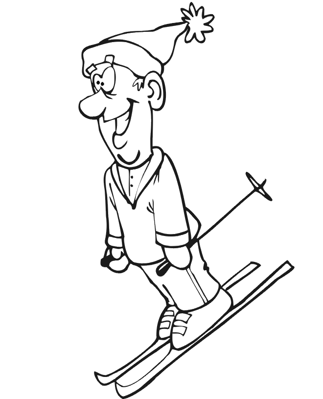 Skiing Coloring Page | Happy Kid Skiing Downhill