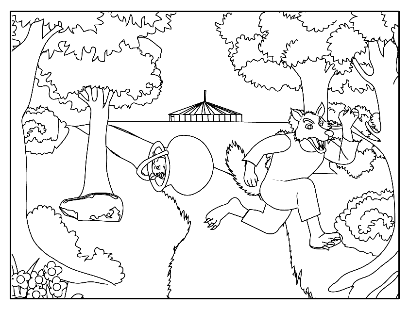 three pigs and the wolf Colouring Pages
