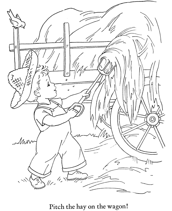 Fall Coloring Pages - Kids Harvesting Hay Coloring Page Sheets of