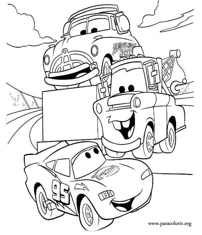 Cars Movie - Lightning McQueen,Tow Mater and Doc Hudson coloring page