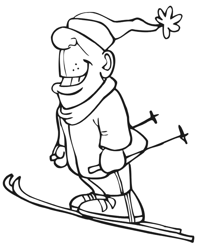 Skiing Coloring Page | A Ski Jumper With a Goofy Grin
