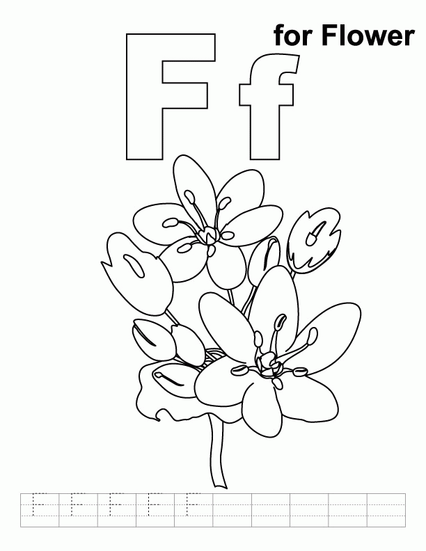 F for flower coloring page with handwriting practice | Download