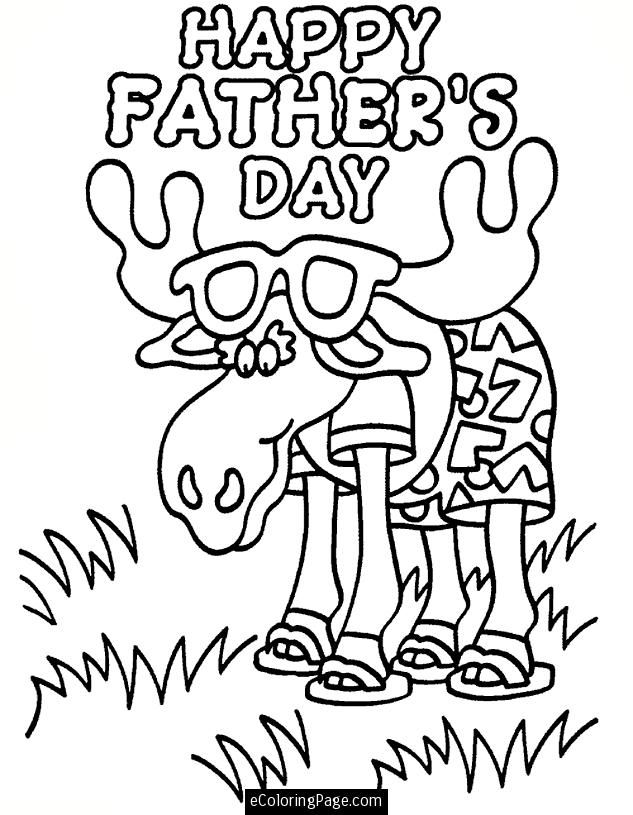 Funny Moose with Sunglasses Happy Fathers Day Coloring Page for