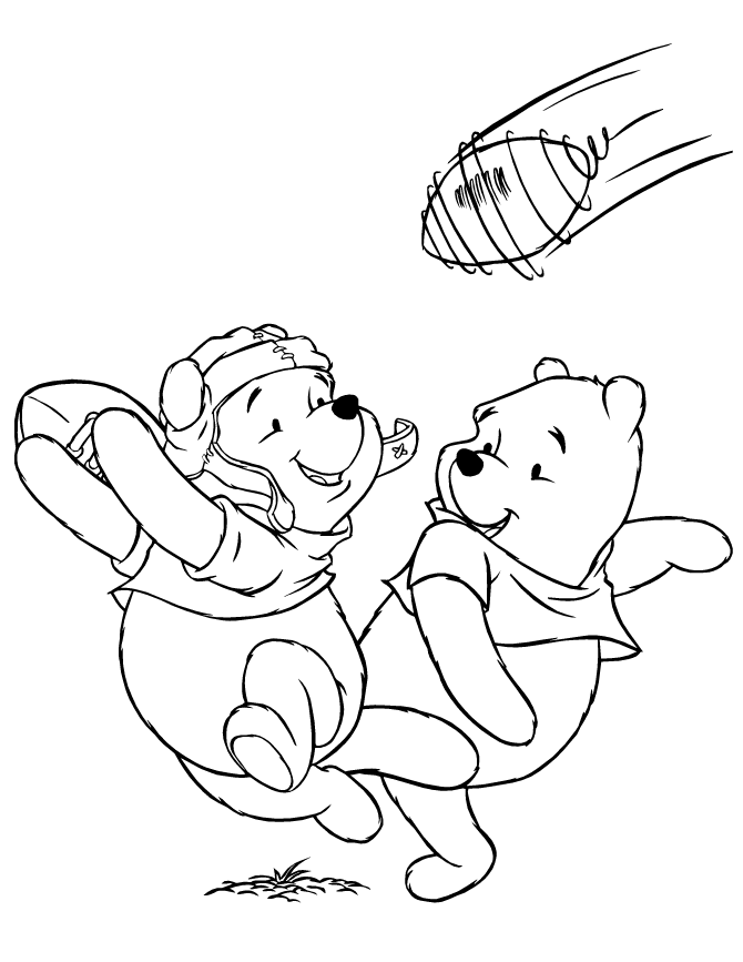 2 Pooh Bears Playing Football Coloring Page | Free Printable