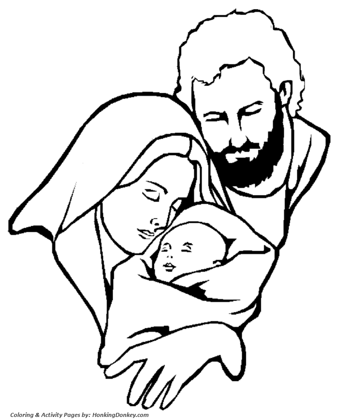 Religious Christmas Bible Coloring Pages - Mary, Joseph, and Jesus