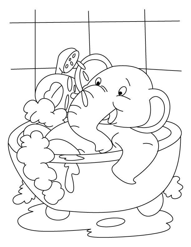 Elephant having bath in the tub coloring page | Download Free ...