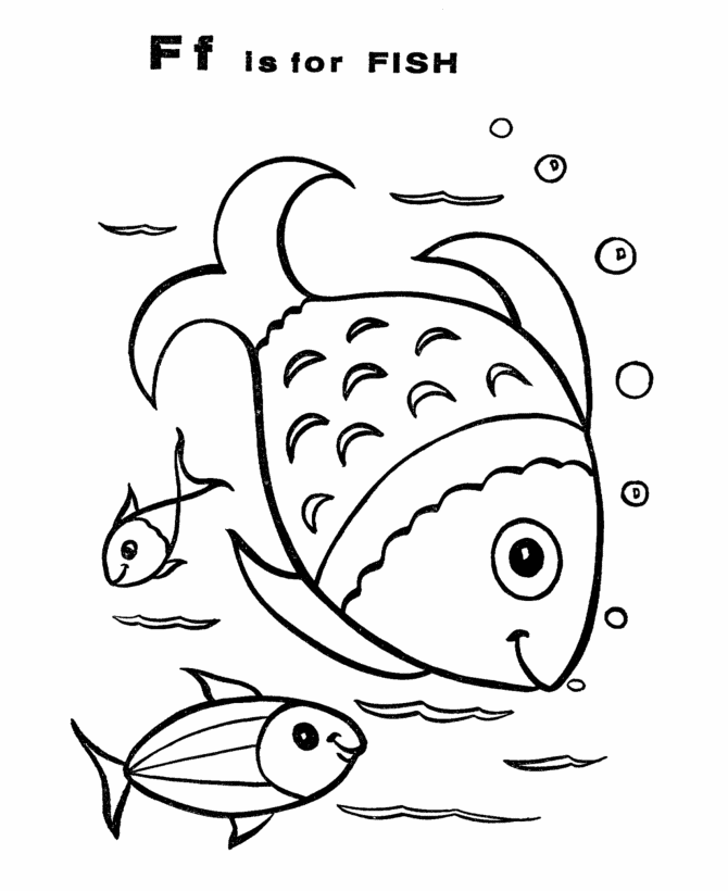 ABC Alphabet Coloring Sheet - F is for Fish | HonkingDonkey
