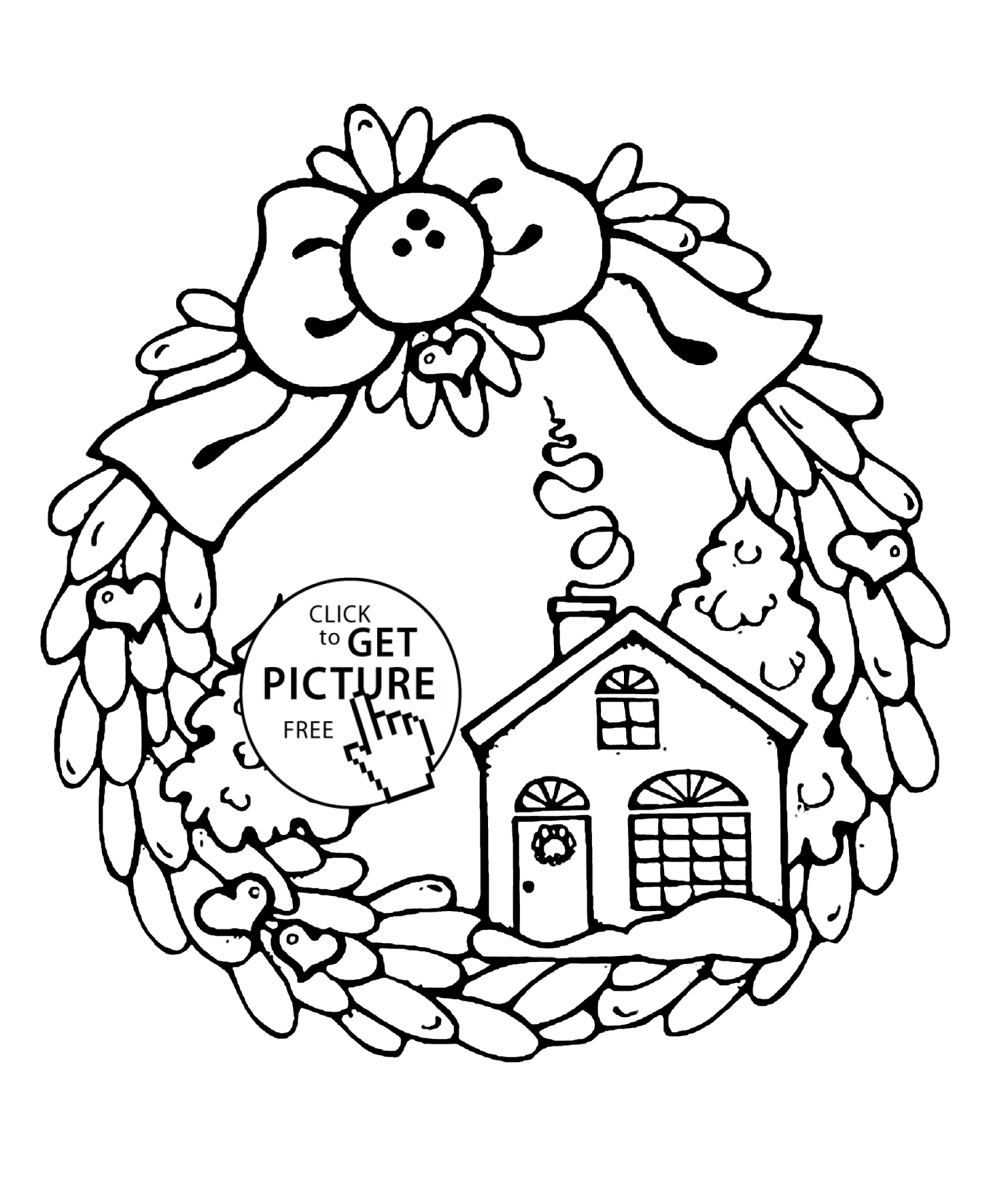Wreath winter day coloring pages for kids, printable free