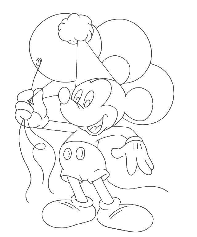 Mickey Holds Balloons Coloring Page | Boys pages of ...